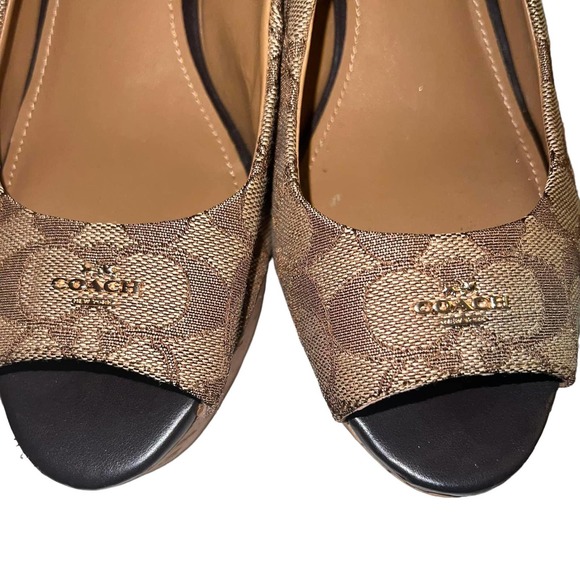 Coach Tan Signature Slingback Peeptoe FERRY Shoes Size 8.5 - Picture 4 of 10